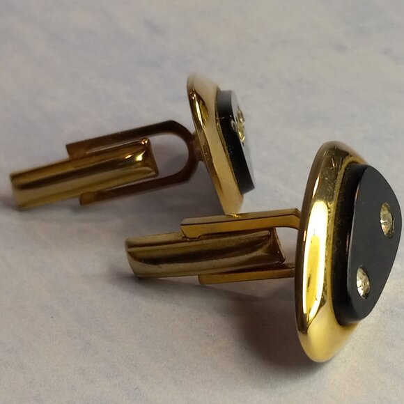 Sarah Coventry MCM Black Onyx Gold Bling Dice Cufflinks - Picture 1 of 10